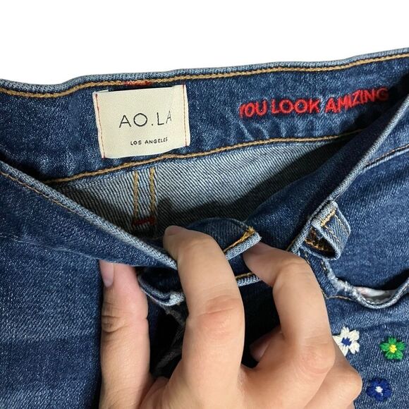 Alice & Olivia Floral Embroidered Jeans High Rise Girlfriend Slim 28 - Picture 8 of 13